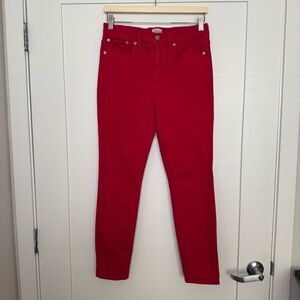 J Crew 10" High Rise Toothpick Skinny Jeans Womens Sz 28 Red Festival Edgy
